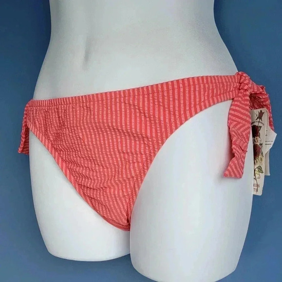 NWT Lucky Brand Vintage Orange Seer Sucker "Brazilizn Fit" Bikini Bottom Size L - Picture 2 of 5